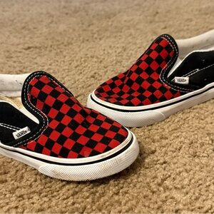 Vans Red and Black Checkered Slip-Ons
